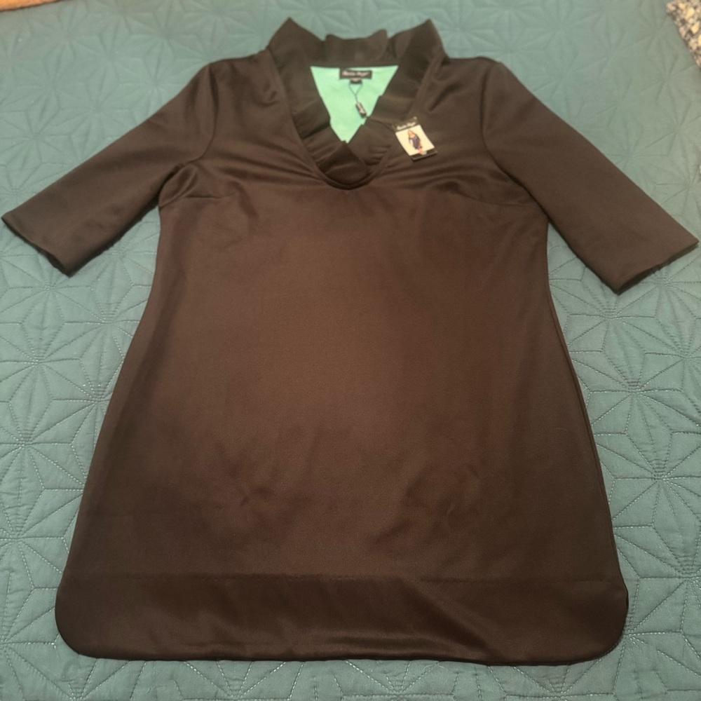 NWT Black cocktail / business dress L / XL, 3/4 sleeve, ruffle neckline